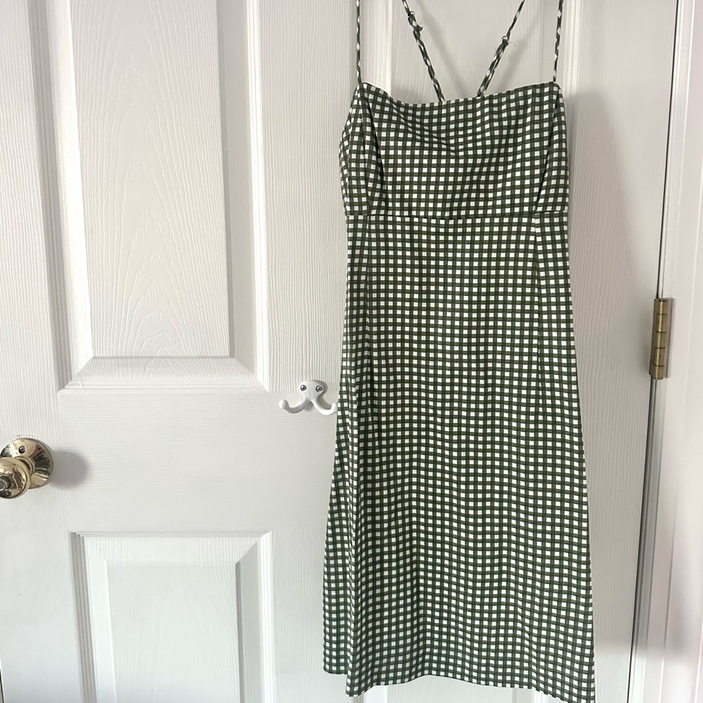 Urban Outfitters Green and White Gingham Slip Dress